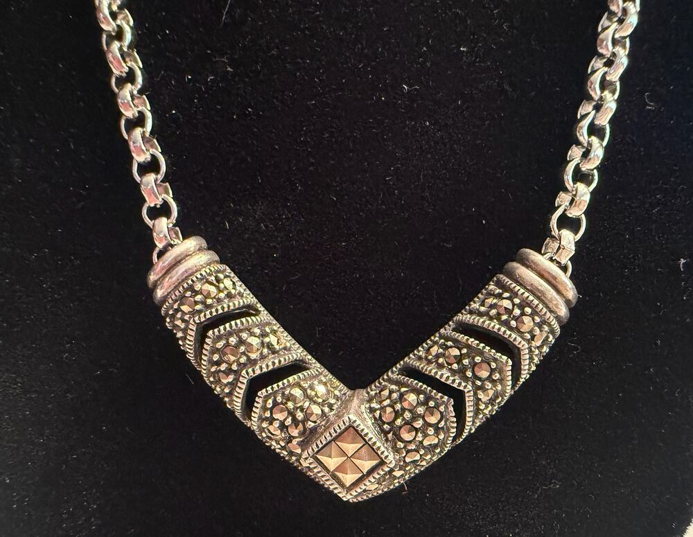 Rare Collector's Vintage Judith Jack Sterling Silver Marcasite Chevron Necklace